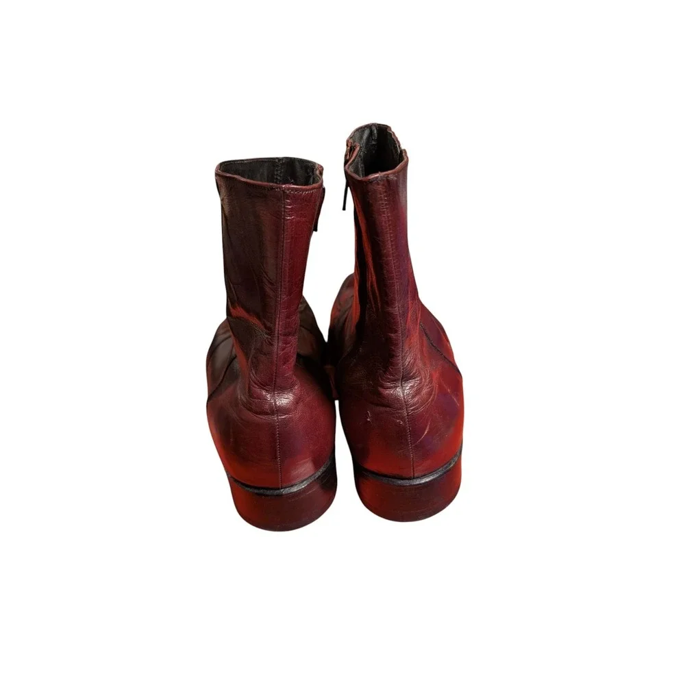 Florsheim Mens Burgundy Leather Side Zip Moc Toe Ankle Boots Vintage Style